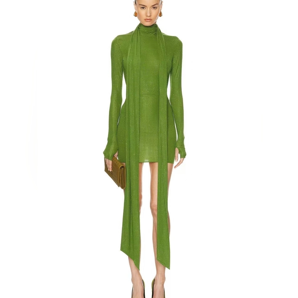 Alex Perry Long Sleeve Scarf Mini Dress in Fern
